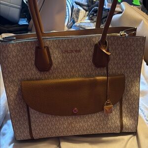 Michael Kors Brown and Cream Monogram Tote